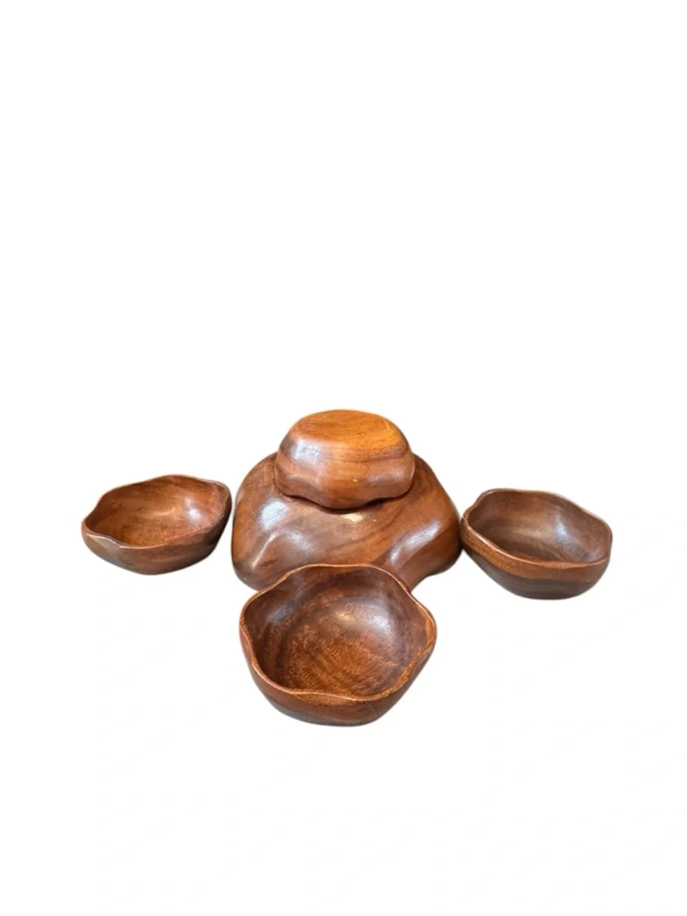 Vintage 5 Piece Monkey Pod Wood Salad Set Made In Philippines Retro Mid Century